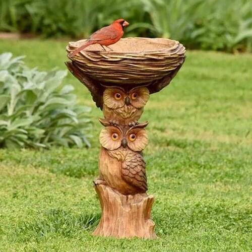 Resin Birdbath Small Fountain Lawn Decoration DIY Owl Polyresin Antique Bird Bath For Home Garden Yard Art Outdoor Landscape
