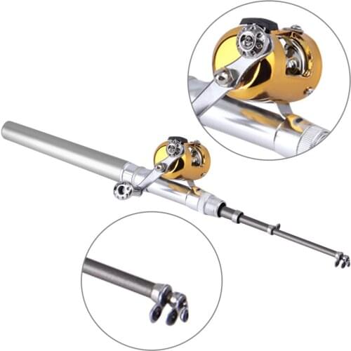 Fishing Rod Portable Pocket Telescopic Mini Fishing Pole Aluminum Alloy Pen Shape Fishing Rod With Reel Wheel 6 Colors