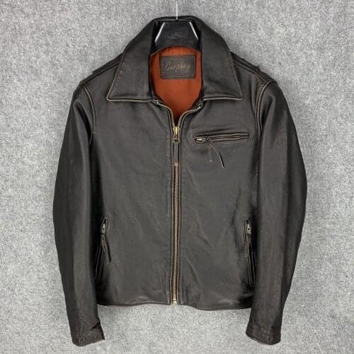 Free shipping.US casual style,J25 Turkey Tea Core Cowhide Jacket,vintage genuine Leather coat.motor biker leather jackets,sales