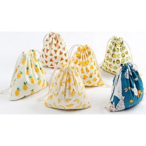 Christmas Gift Bag Cotton Linen Canvas Drawstring Sack Bags With Xmas Banana Coconut Watermelon Pineapple Fruit For Gifts SN3535