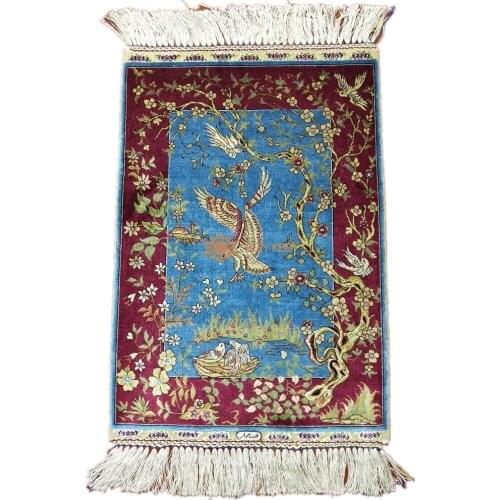 Seeykeep™ 1x1.6ft 400Lines Collectables Rectangle Pure Silk Handknotted Bird of Eden Design Rug-SK3036185