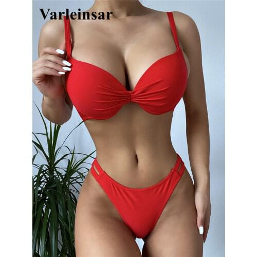 Sexy Underwired Bra Cup High Leg Cut Bikini Women Swimwear Female Swimsuit Two-pieces Bikini set Bather Bathing Suit Swim V3151