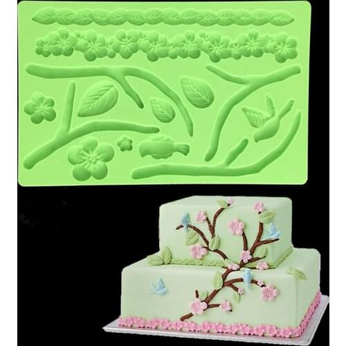 Minsunbak Fondant embossed silicone mould Tree branches flowers cake decorating baking tools
