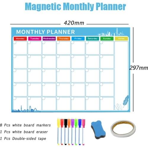Dry Board Magnetic Weekly Monthly Planner Calendar for Kids Message Memo Practice Fridge Magnet Whiteboard Planner Wall Stickers