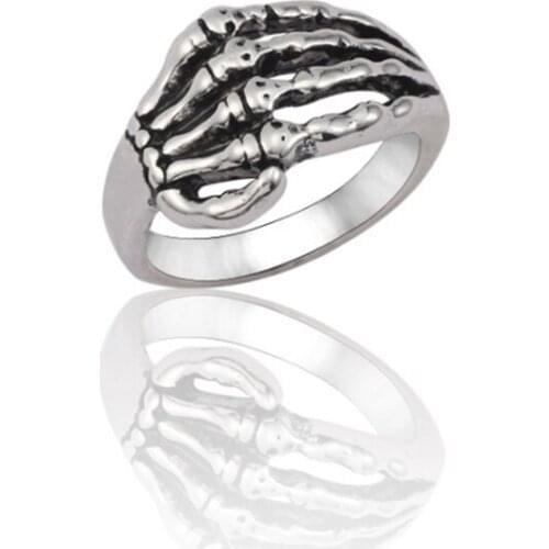 FYJS Unique Stainless Steel Skeleton Claw Finger Ring Punk Style Jewelry for Party Gift