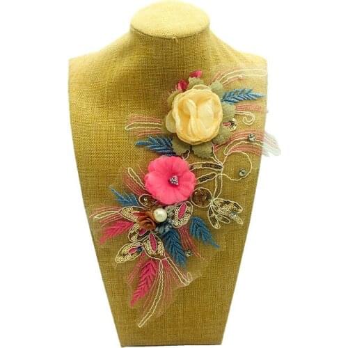 Embroidery 3D Flower Lace Collar DIY Neckline Garment Motif Design Sewing Trim applique Fabric Clothing Accessories