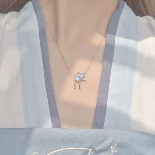 Butterfly Love Flower Cubic Zirconia Clavicle Chain Silver Color Necklace For Women Girls Luxury Dainty Blue Jewelry