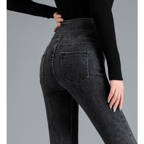 Womens Jeans High Waist Stretch Skinny Denim Pants 2021 Spring AutumnBlue Retro Washed Elastic Slim Pencil Trousers