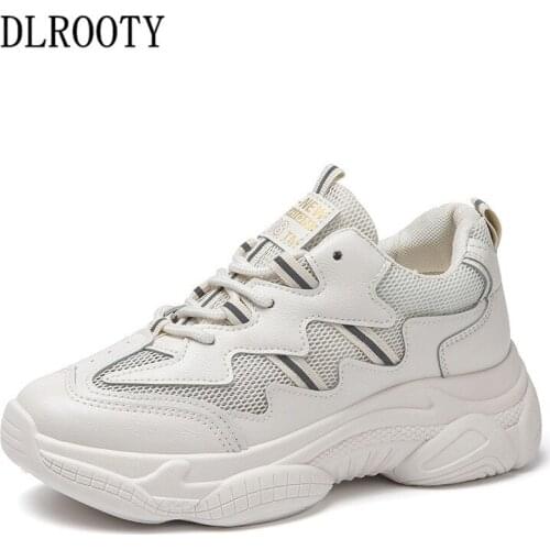 Women Sneakers Flats Casual Shoes Fashion Outdoor Breathable White Couple Lace Up Female Platform Chunky Thick Sole Walking