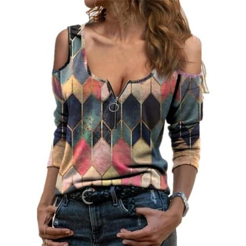 Bohemian Women Tracksuit Hoodie Vintage Lapel Geometric Print Zipper Sweatshirt Long Sleeve Casual Off Shoulder Hoody Ropa Mujer