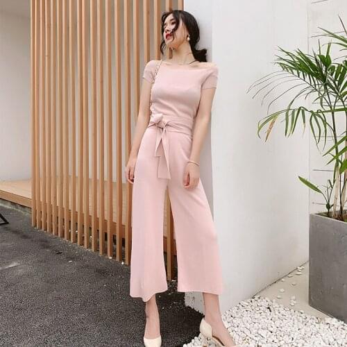 Womens Sets Casual pants suit knitting sweater top and wide-leg pants 2 piece sets elegant outfits top and pants two piece set