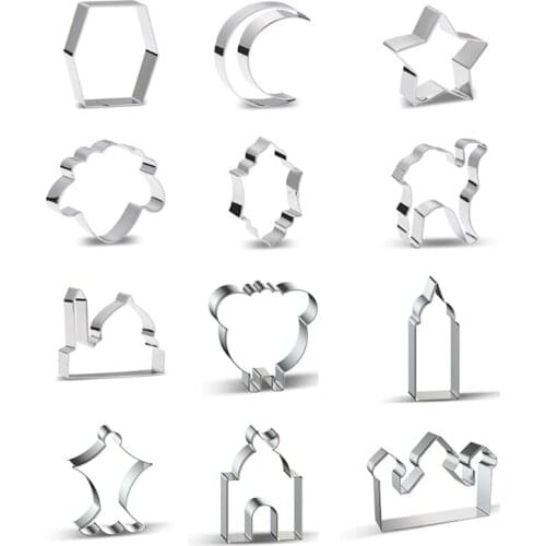 12Pcs Eid Mubarak&Ramadan Cookie Cutters DIY Moon Star Biscuit Cutters Cake Mold