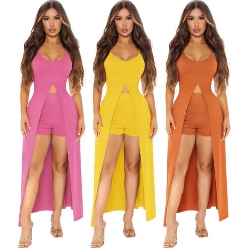 2021 European and American Womens Sexy Casual Tight Sling Solid Color Pants Skirt Suit