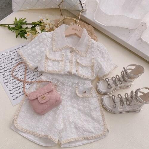 2021 summer girls white sets baby girls fashion lace blouse and shorts 2pcs outfits kids suits wholesale