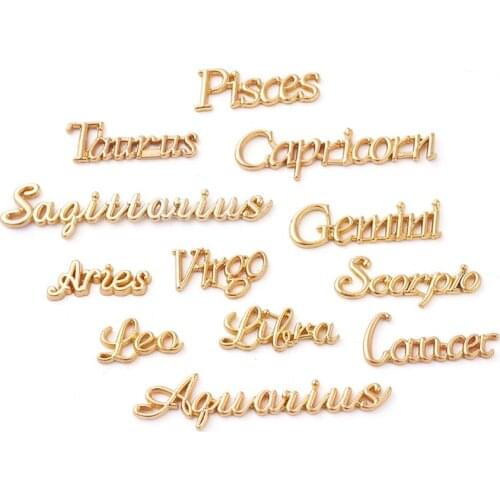 24pcs 12-Constellations Word Message Alloy Flatback Cabochons Charm for Floating Lockets Memory Lockets Epoxy Resin Supplies