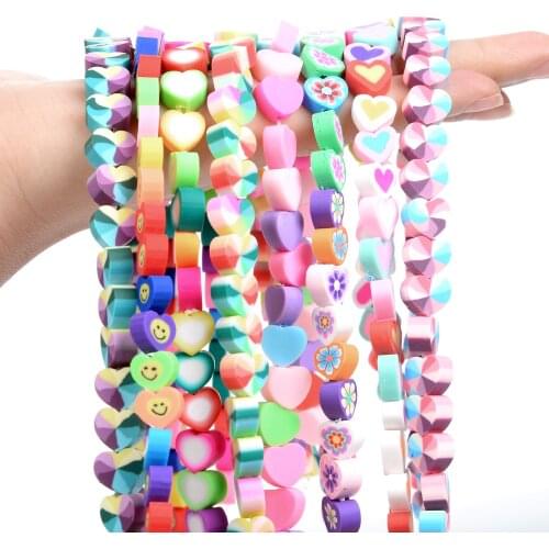 10mm 30Pcs Heart Flower Smile Resin Mixed Color Beads Polymer Loose Spacer Clay Beads For Jewelry Making Needlework DIY Bracelet