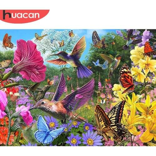 HUACAN Diamond Painting Full Bird Mosaic Animal Flower Wall Decor Embroidery Cross Stitch Butterfly Diamond Art