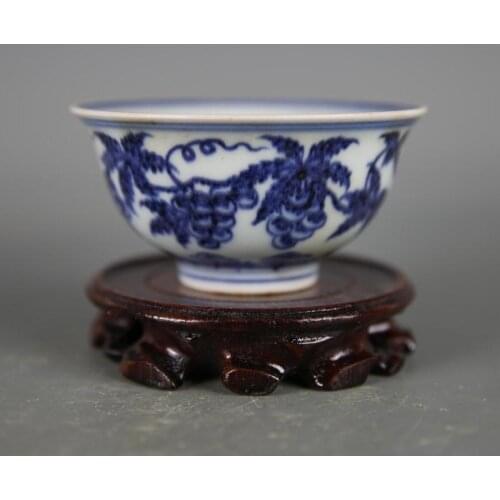 Antique MingDynasty porcelain bowl,Blue and white grape bowl#2,Hand-painted crafts,Decoration,Collection&Adornment,Free Shipping