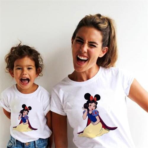 Snowwhite Disney Princess Tee Shirt For Mommy And Girls Summer Short Sleeve Family Matching Clothes Mommy and Me Top