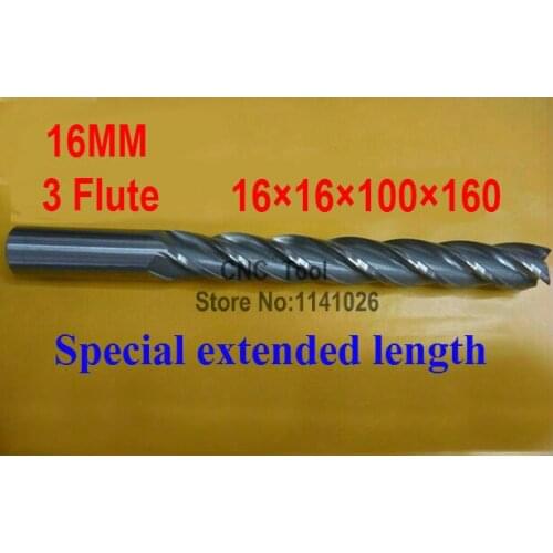 Free shipping 1pcs 16mm 3 Flute HSS & Special extended length Aluminium End Mill Cutter CNC Bit Milling Machinery Cutting tools