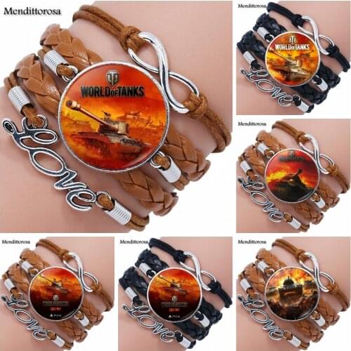 World of Tanks Glass Crystal Multilayer Black/Brown Leather Bracelet Bangle Jewelry Bijouterie For Women Kids