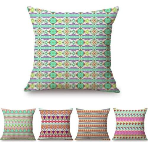 18" Green Geometric Bohemian Mediterranean Pattern Home Decorative Pillow Case Cotton Linen Outdoor Patio Sofa Cushion Covers