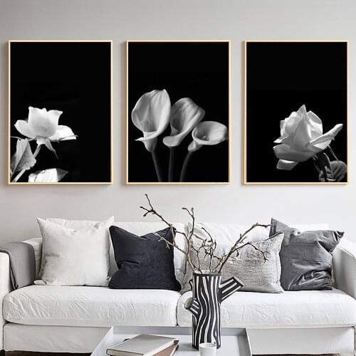 Black And White Rose Calla Lily Canvas Painting Modern Minimalism Wall Art Print Pictures For Living Room Nordic Home Decoration