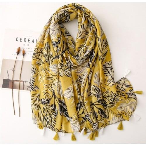 Ginger Leaf Pattern Long Scarves and Shawls For Women Antumn Tassel Head Wraps 180X90cm
