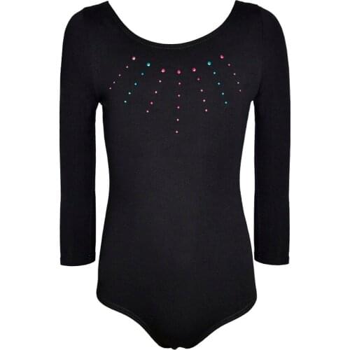 Girls gymnastic leotards kids long sleeve leotard children tank gymnastic biketard rhinestone black leotard for girls