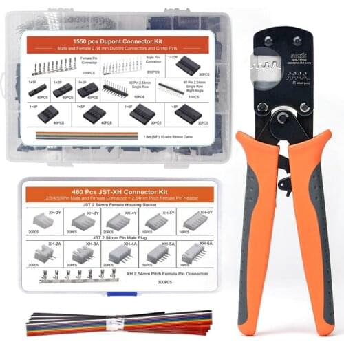 IWS-3220 Crimping Pliers Crimper Tool with 460pcs XH 2.54mm JST Connector Kit and 1550pcs 2.54mm DuPont Terminals Set