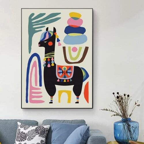 Alpaca Sheep Inspirational Canvas Painting Llama Posters and Prints Mid Century Wall Art Pictures for Living Room Home Decor