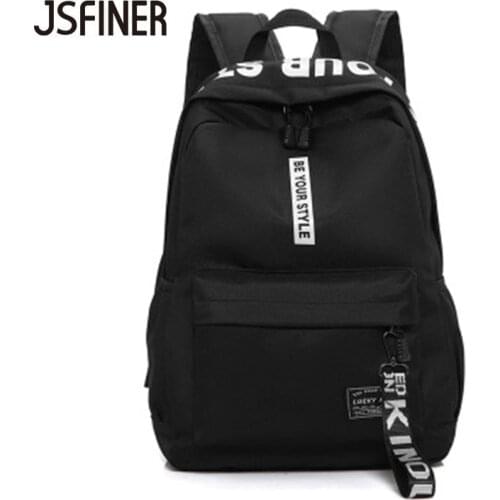 JSFINER Women Letter Backpack Canvas Youth School Bags For Teenager Girls Boys Travel Below 20 Litre Bookbags