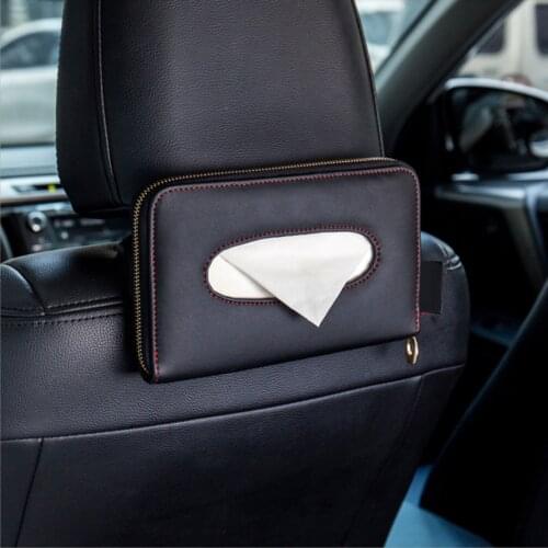 Leather Car Visor Tissue Holder Zipper Tissue Box Paper Towel Cover Case for Car Truck Decoration