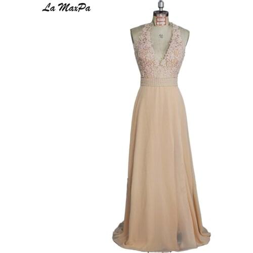 Lace Halter Neck Backless Chiffon Bridesmaid Dress CMT148