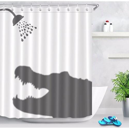 LB Animal Shadows Shower Curtain Dinosaur White Bathroom Waterproof Washable Mildew Resistant Polyester Fabric for Bathtub Decor