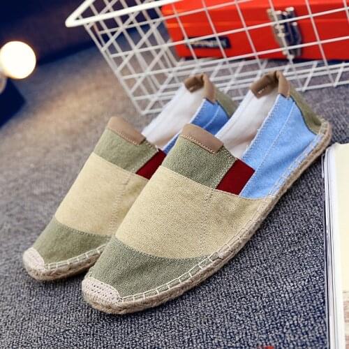 Summer Men Espadrilles Linen Loafers Shoes Korea Flat driving boat Shoes Male Black Canvas Shoes Fisherman shoes LF-31