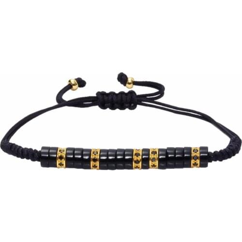 Fashion Brand Men Macrame Bracelet Pave Black Micro CZ and Black Wood Stopper Black Rope Braiding Bracelet Pulseira