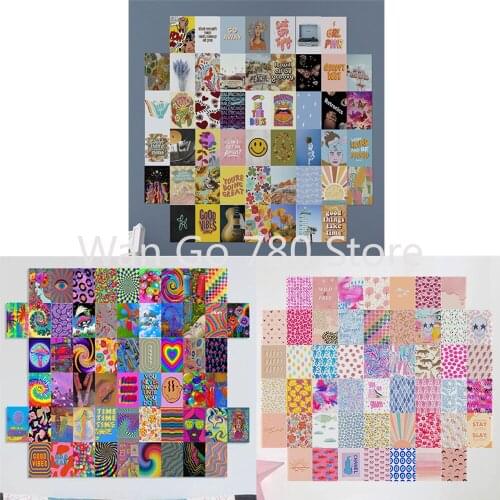 50Pcs Color Bright Aesthetic Picture for Wall Collage Set Bright Warm Color Postercard Room Bedroom Decor for Women Art Prints