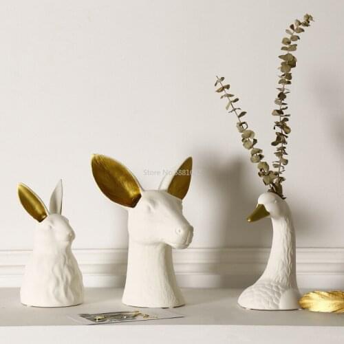 Nordic Simple White Ceramic Animal Head Vase Ceramic Flower Pot Home Cabinet Decoration Desktop Nordic Decoration Home Vases