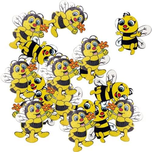 New 20 Pieces Wood Shapes Bee Embellishments for Scrapbooking Crafts Decorative Buttons Flatback Card Making Decoration Gift
