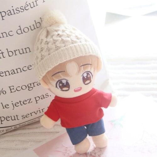 Doll Clothes Red T-shirt Knitted hat shoes for 20cm Idol Dolls Accessories Plush Dolls Clothing Stuffed Toys Gift