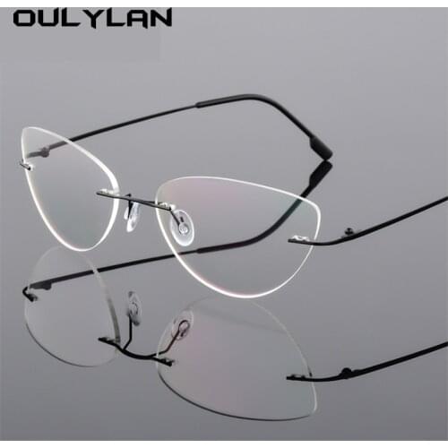 Oulylan Rimless Cat Eye Titanium Alloy Glasses Frame Men Ultralight Eyeglasses Women Frameless Eyewear Optical Myopia Frame