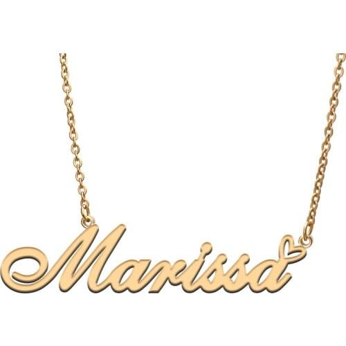 Marissa Love Heart Name Necklace Personalized Gold Plated Stainless Steel Collar for Women Girls Friends Birthday Wedding Gift