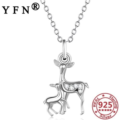 YFN 925 Sterling Silver Mom&Baby Deer Necklaces Cubic Zircon Pendant Necklace Silver 925 Jewelry Silver Chain Mothers Day Gifts