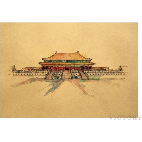 Beijing Royal Palace Sketch Edition Canvas Poster Vintage Room Decoration Print Painting Bar Restaurant Decor Art Wall Sticker