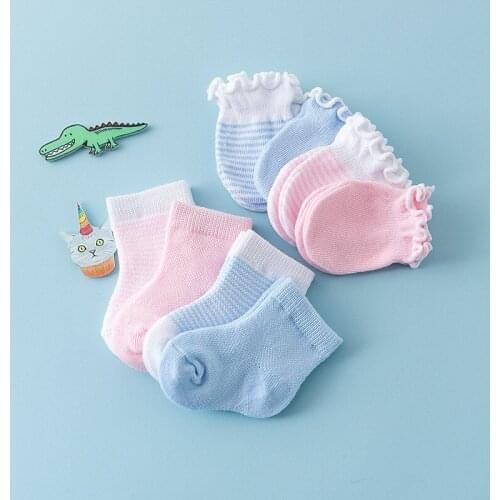 4 Pairs Children Kids Baby Newborn Socks Gloves Anti-scratch Breathable Elasticity Protection Face Mittens Shower Gift