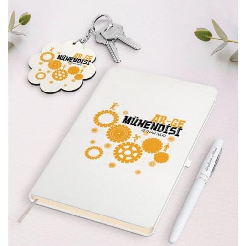 Personalized R & D Engineer White Notebook Pen And Keychain Gift Seti-2