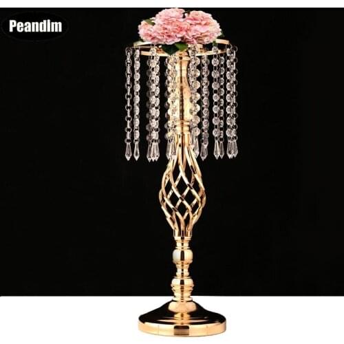 PEANDIM Luxury Tabletop Flower Holder Twist Shape Road Lead 52cm Tall Crystal Candlestick Wedding Party Table Centerpiece
