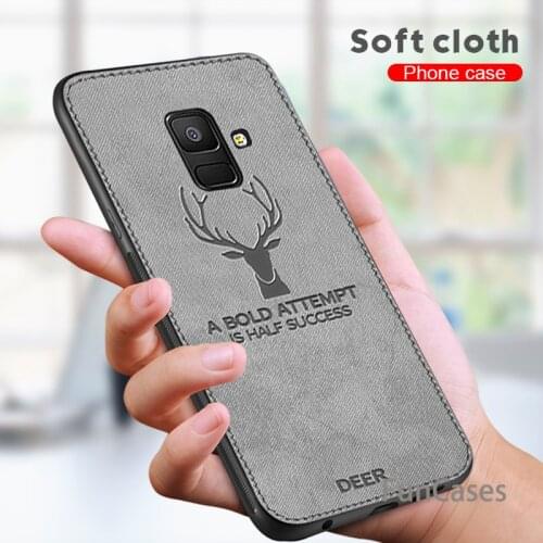 Luxury Retro Deer Cloth Texture Phone Case For Sasmung Galaxy A6 A8 Plus 2018 A9 Star Lite Soft TPU Fabric Cover Leather Cases