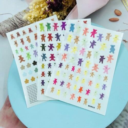 DIY Japanese Style Back Glue Adhesive Nail Stickers New Design Lovely Baby Bears Dry Nail Decals Nail Art Manicure Thin Light